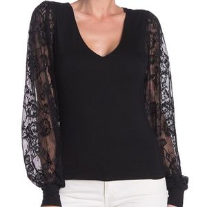 Heartloom Black Wythe Lace Blouson Sleeve Top